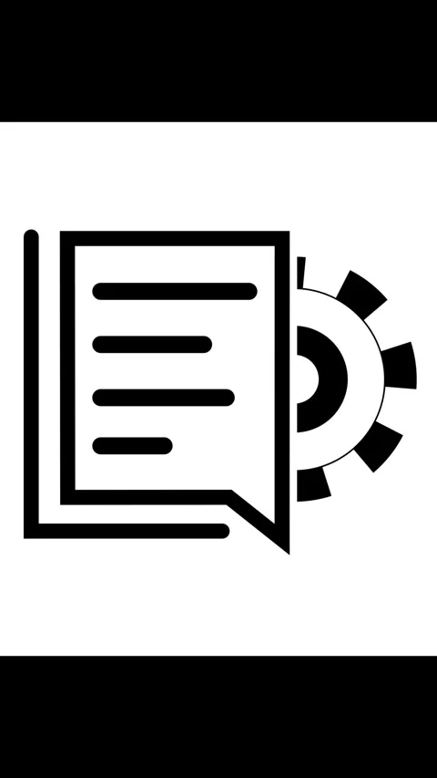 Black document icon features speech bubble and lines on white background. D.. Stock Footage 344861985