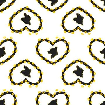 Black Dog icon seamless pattern on white background. Silhouette dog in heart Stock Illustration