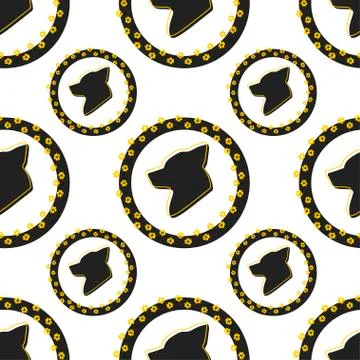 Black Dog icon seamless pattern isolated on white background. Silhouette dog Stock Illustration