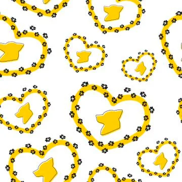 Black Dog icon seamless pattern on white background. Silhouette dog in heart Stock Illustration