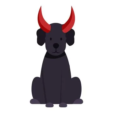 Black dog wearing devil horns is sitting and smiling Stock Illustration