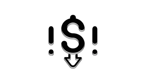Black Dollar rate decrease icon isolated on white background. Cost reduction Stock Footage 233967789