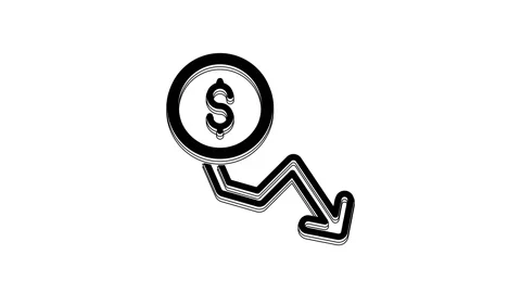 Black Dollar rate decrease icon isolated on white background. Cost reduction Stock Footage 233967820