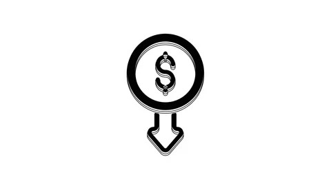 Black Dollar rate decrease icon isolated on white background. Cost reduction Stock Footage 233968005