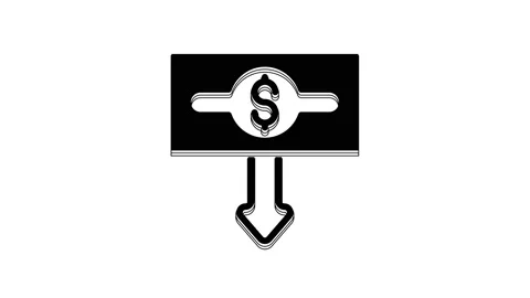 Black Dollar rate decrease icon isolated on white background. Cost reduction Stock Footage 233968119