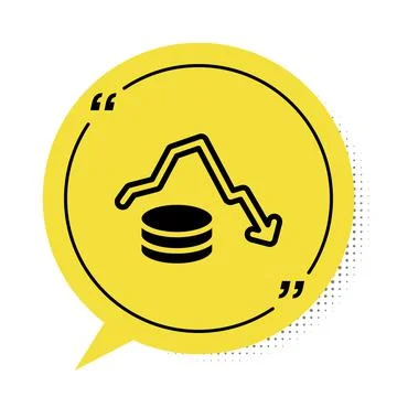 Black Dollar rate decrease icon isolated on white background. Cost reduction Illustrazione stock