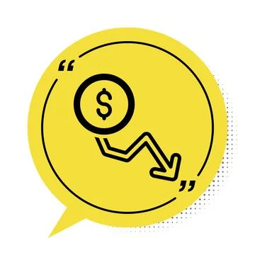Black Dollar rate decrease icon isolated on white background. Cost reduction イラスト素材
