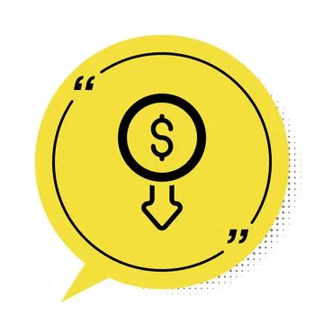 Black Dollar rate decrease icon isolated on white background. Cost reduction Illustrazione stock