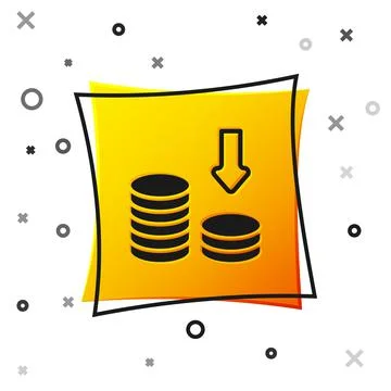 Black Dollar rate decrease icon isolated on white background. Cost reduction イラスト素材