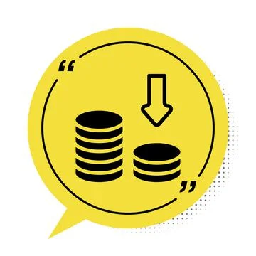 Black Dollar rate decrease icon isolated on white background. Cost reduction 库存插图