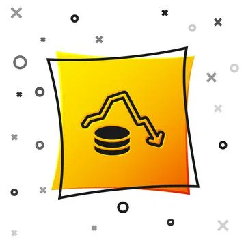 Black Dollar rate decrease icon isolated on white background. Cost reduction. 库存插图