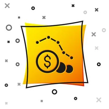 Black Dollar rate decrease icon isolated on white background. Cost reductio.. Stock Illustration