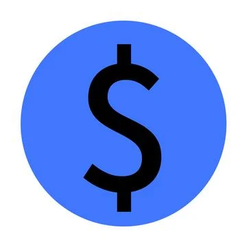 Black dollar symbol centered within a solid blue circle in flat vector style. Stock Illustration