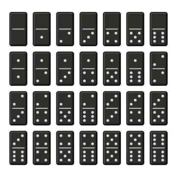 Black Domino Bones Complete Set on White Background. Vector 库存插图
