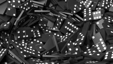 Black domino tiles pile abstract background Stock Photos