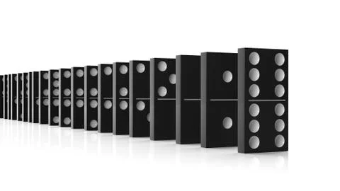 Black domino tiles set in a row, isolated on white Stock Photos