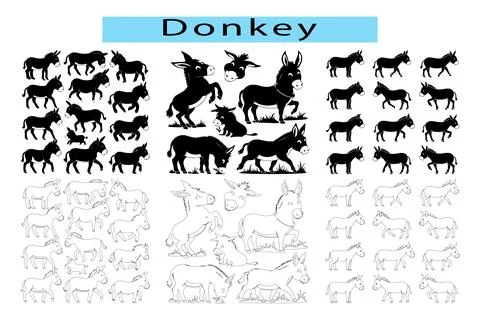Black Donkey outline vector illustration, Donkey silhouette white backgroud Illustration