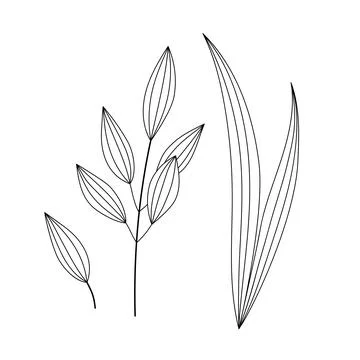 Black doodle contour set grass. Decorative outline vector illustration. Stock Illustration