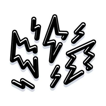 Black doodle lightning bolts creating electricity concept Stock Illustration