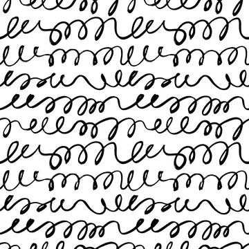 Black doodle vector lines vector seamless pattern. Stock Illustration
