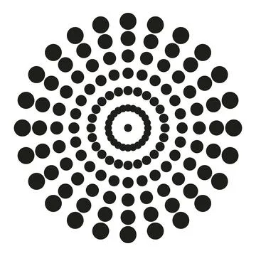 Black dots creating concentric abstract spiral pattern Stock Illustration