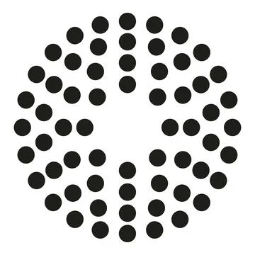 Black dots forming abstract concentric circular pattern Illustrazione stock