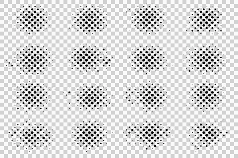 Black Dots Halftone Pattern Collection in Circular Grid Transparent Background Stockillustratie