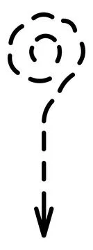 Black dotted arrow in the shape of a question mark.  Round pointer spins. Stock Illustration