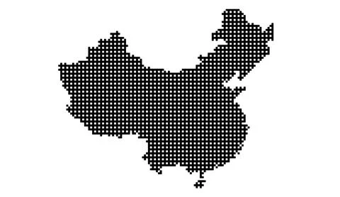 Black dotted map of China silhouette shape isolated on a white background Stock Illustration