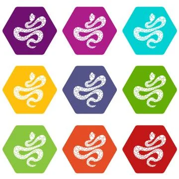Black dotted snake icon set color hexahedron 스톡 일러스트
