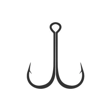 Black double hook isolated on white background. Fishing icon, logo, template Stock Illustration