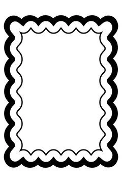 Black Double Scalloped Rectangle Frame with Decorative Border Stock Illustration