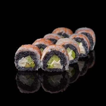 Black Dragon roll with eel, avocado, cucumber, cream cheese Stock Photos