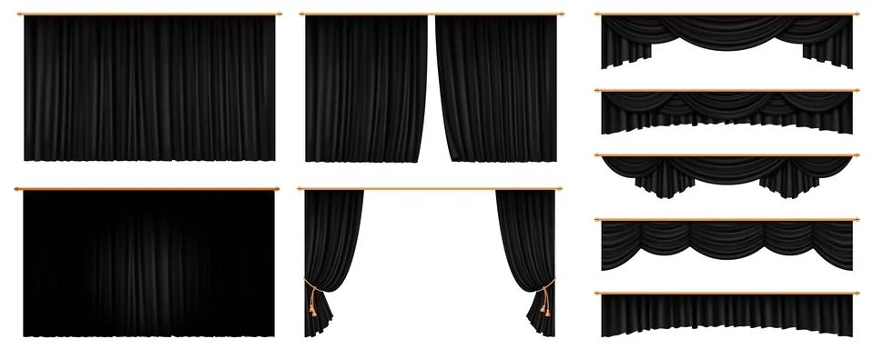 Black dramatic stage curtains for performances Stock Illustration