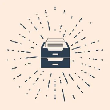 Black Drawer with documents icon isolated on beige background. Archive papers 库存插图