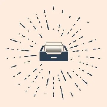 Black Drawer with documents icon isolated on beige background. Archive papers 库存插图