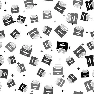 Black Drawer with documents icon isolated seamless pattern on white background Stock Illustration