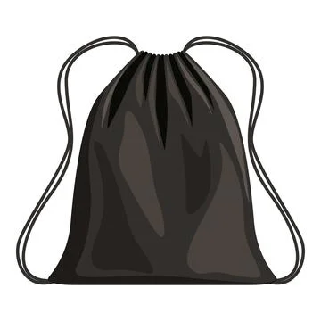 Black drawstring backpack isolated on white background Stock Illustration