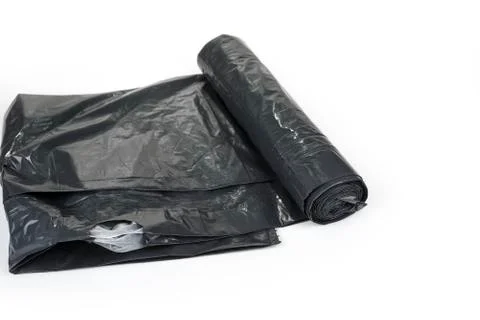 Black Drawstring Garbage Bags on a white Stock Photos