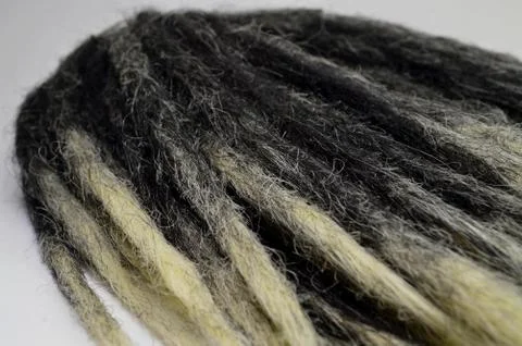 Black dreadlocks with a thin tip at close range Stock Photos