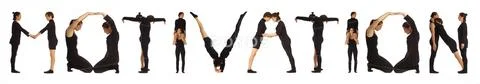 Black dressed people forming MOTIVATION word Stock Photos