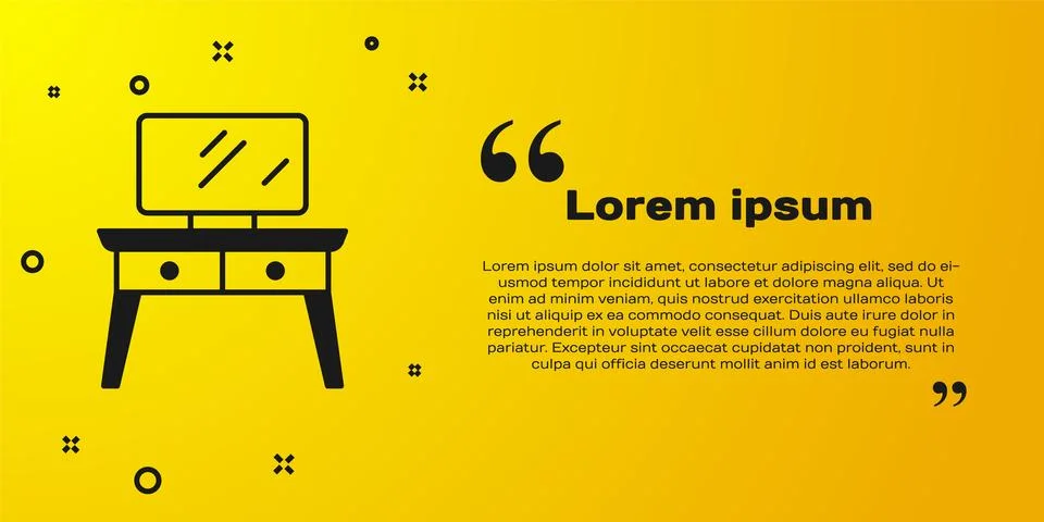 Black Dressing table icon isolated on yellow background.  Vector Stock Illustration