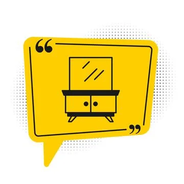 Black Dressing table icon isolated on white background. Yellow speech bubbl.. Stock Illustration