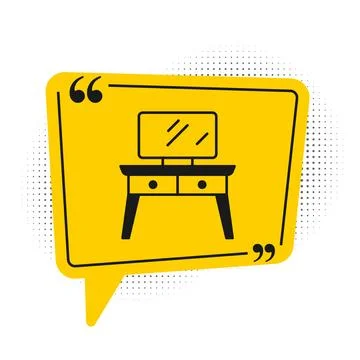 Black Dressing table icon isolated on white background. Yellow speech bubbl.. Stock Illustration
