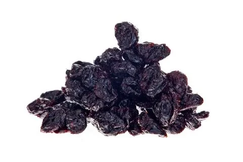 Black dried cherry on white background. food Stock Photos