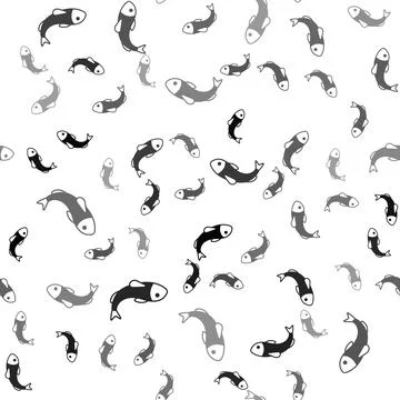 Black Dried fish icon isolated seamless pattern on white background.  Vector Stock Illustration