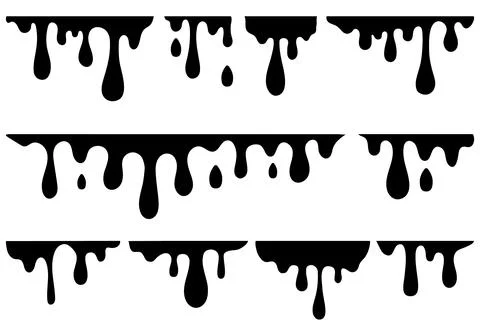 Black dripping elements. Dropping paint, syrup stain melted. Trickle drips Stock Illustration
