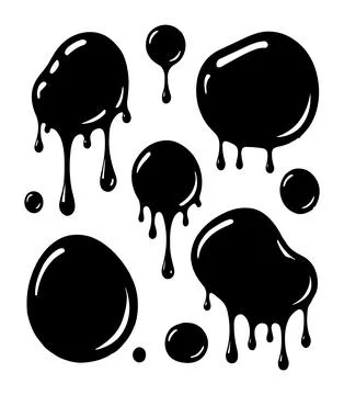 Black dripping ink vector. Floating oil blots vector set. Blob paint Stock Illustration