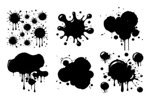 Black dripping ink vector. Isolated spots of paint, floating oil blots Stockillustratie