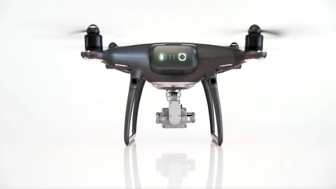 Black drone with camera isolated on white background. Stock Footage 105603795
